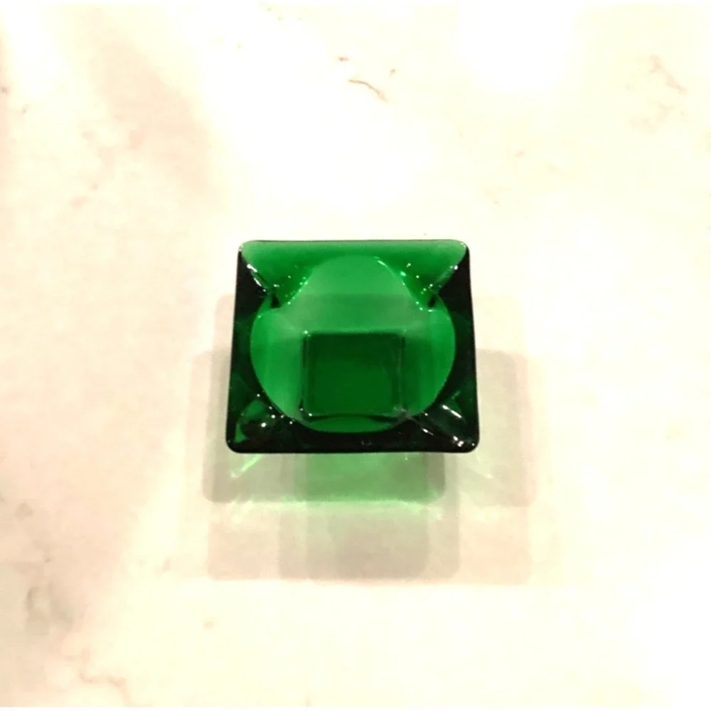 Small Emerald Green Ashtray Glass 3.5 Inch Square Vintage Cigarette Cigar